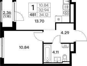 1-к квартира, вторичка, 34м2, 4/17 этаж