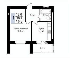 1-к квартира, вторичка, 41м2, 11/14 этаж