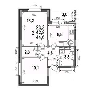 2-к квартира, вторичка, 45м2, 14/17 этаж