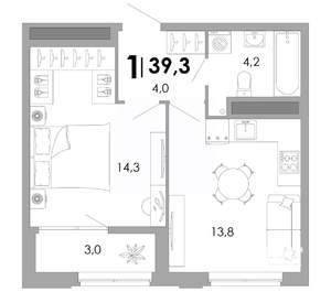 1-к квартира, вторичка, 39м2, 14/17 этаж