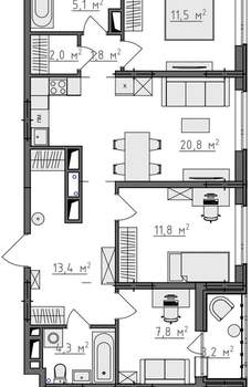 3-к квартира, вторичка, 80м2, 8/9 этаж