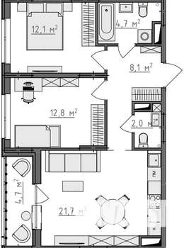 2-к квартира, вторичка, 64м2, 9/9 этаж
