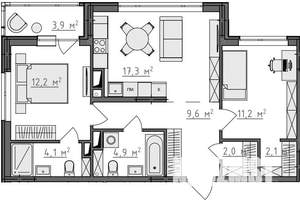 2-к квартира, вторичка, 65м2, 7/9 этаж