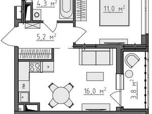 1-к квартира, вторичка, 39м2, 9/9 этаж