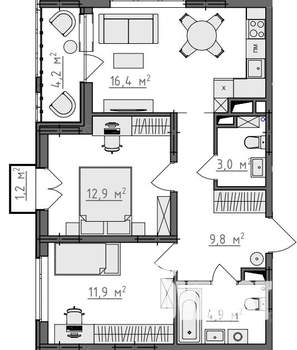 2-к квартира, вторичка, 61м2, 7/9 этаж