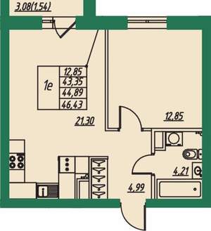 1-к квартира, вторичка, 46м2, 1/8 этаж