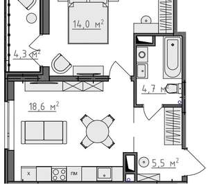 1-к квартира, вторичка, 45м2, 8/9 этаж