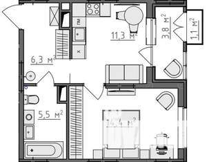 1-к квартира, вторичка, 40м2, 4/9 этаж