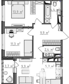 2-к квартира, вторичка, 59м2, 9/9 этаж