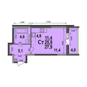 Студия квартира, строящийся дом, 28м2, 1/17 этаж