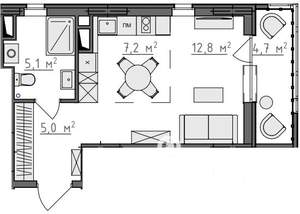 Студия квартира, вторичка, 32м2, 7/9 этаж