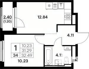 1-к квартира, вторичка, 32м2, 4/17 этаж