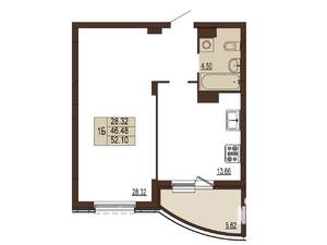 1-к квартира, вторичка, 52м2, 15/17 этаж