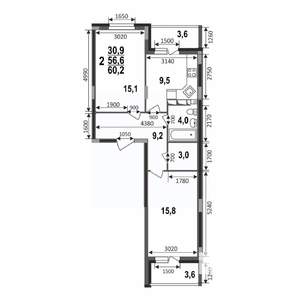 2-к квартира, строящийся дом, 60м2, 14/17 этаж
