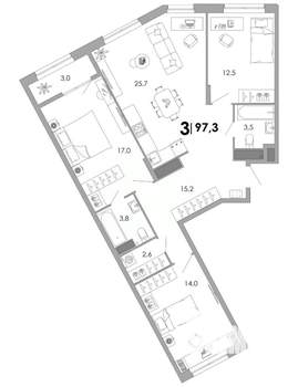 3-к квартира, строящийся дом, 97м2, 4/17 этаж