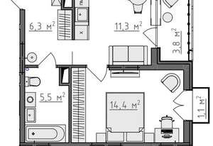 1-к квартира, вторичка, 40м2, 5/9 этаж