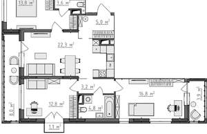 3-к квартира, вторичка, 89м2, 8/9 этаж