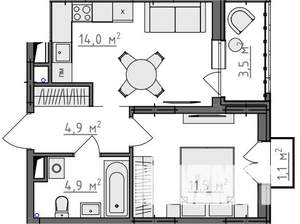 1-к квартира, вторичка, 37м2, 6/9 этаж