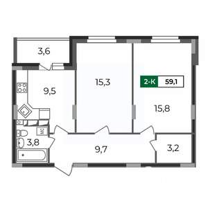 2-к квартира, строящийся дом, 59м2, 1/17 этаж