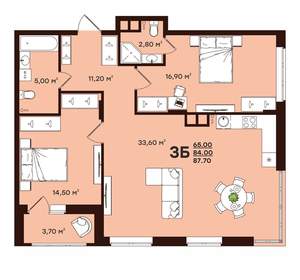 3-к квартира, вторичка, 88м2, 4/17 этаж