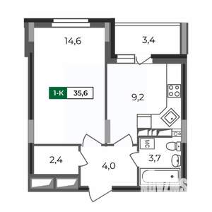 1-к квартира, строящийся дом, 36м2, 1/17 этаж