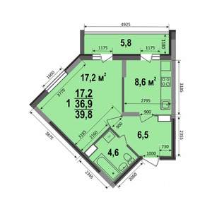 1-к квартира, строящийся дом, 40м2, 4/17 этаж
