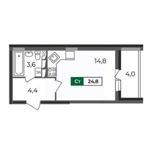 Студия квартира, строящийся дом, 25м2, 8/17 этаж