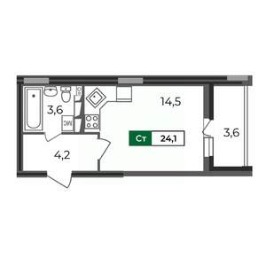 Студия квартира, строящийся дом, 24м2, 17/17 этаж
