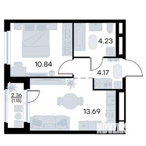 1-к квартира, вторичка, 34м2, 16/17 этаж
