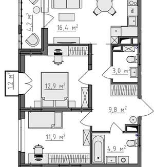 2-к квартира, вторичка, 61м2, 7/9 этаж
