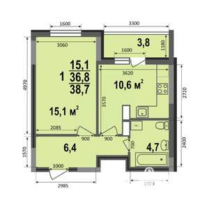 1-к квартира, строящийся дом, 39м2, 14/17 этаж