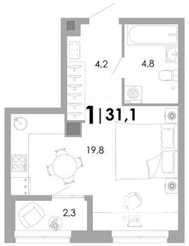 1-к квартира, вторичка, 31м2, 2/17 этаж