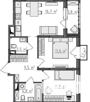2-к квартира, вторичка, 58м2, 2/9 этаж