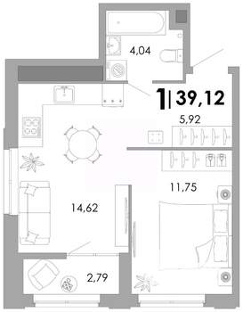 1-к квартира, вторичка, 39м2, 6/17 этаж