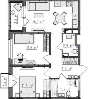 2-к квартира, вторичка, 58м2, 4/9 этаж