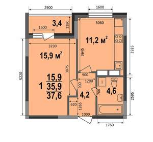 1-к квартира, строящийся дом, 38м2, 3/17 этаж