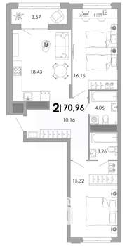 2-к квартира, вторичка, 71м2, 3/17 этаж