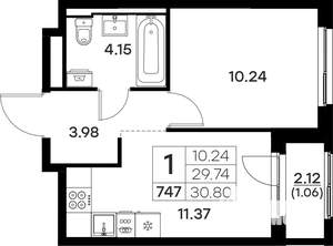 1-к квартира, вторичка, 31м2, 15/17 этаж