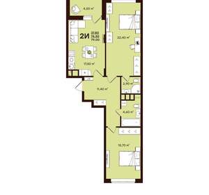 2-к квартира, вторичка, 79м2, 13/17 этаж