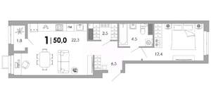 1-к квартира, вторичка, 50м2, 3/16 этаж