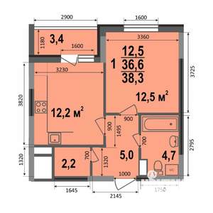 1-к квартира, строящийся дом, 38м2, 3/17 этаж