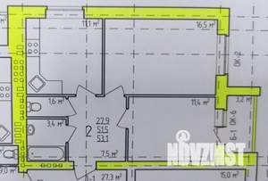 2-к квартира, сданный дом, 53м2, 1/4 этаж