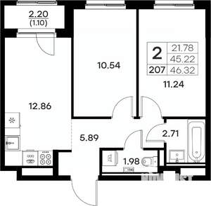 2-к квартира, вторичка, 46м2, 2/17 этаж