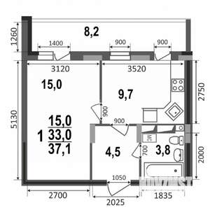 1-к квартира, вторичка, 37м2, 13/17 этаж