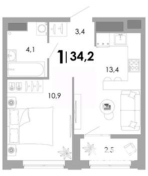 1-к квартира, вторичка, 34м2, 4/17 этаж