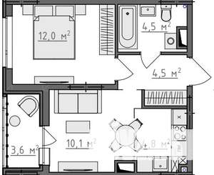 1-к квартира, вторичка, 38м2, 8/9 этаж