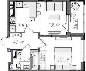 1-к квартира, вторичка, 37м2, 6/9 этаж