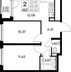 2-к квартира, вторичка, 45м2, 4/17 этаж