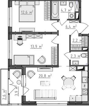 2-к квартира, вторичка, 66м2, 3/9 этаж