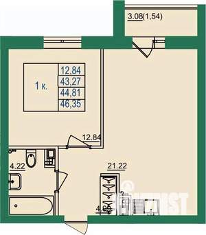 1-к квартира, вторичка, 45м2, 2/8 этаж